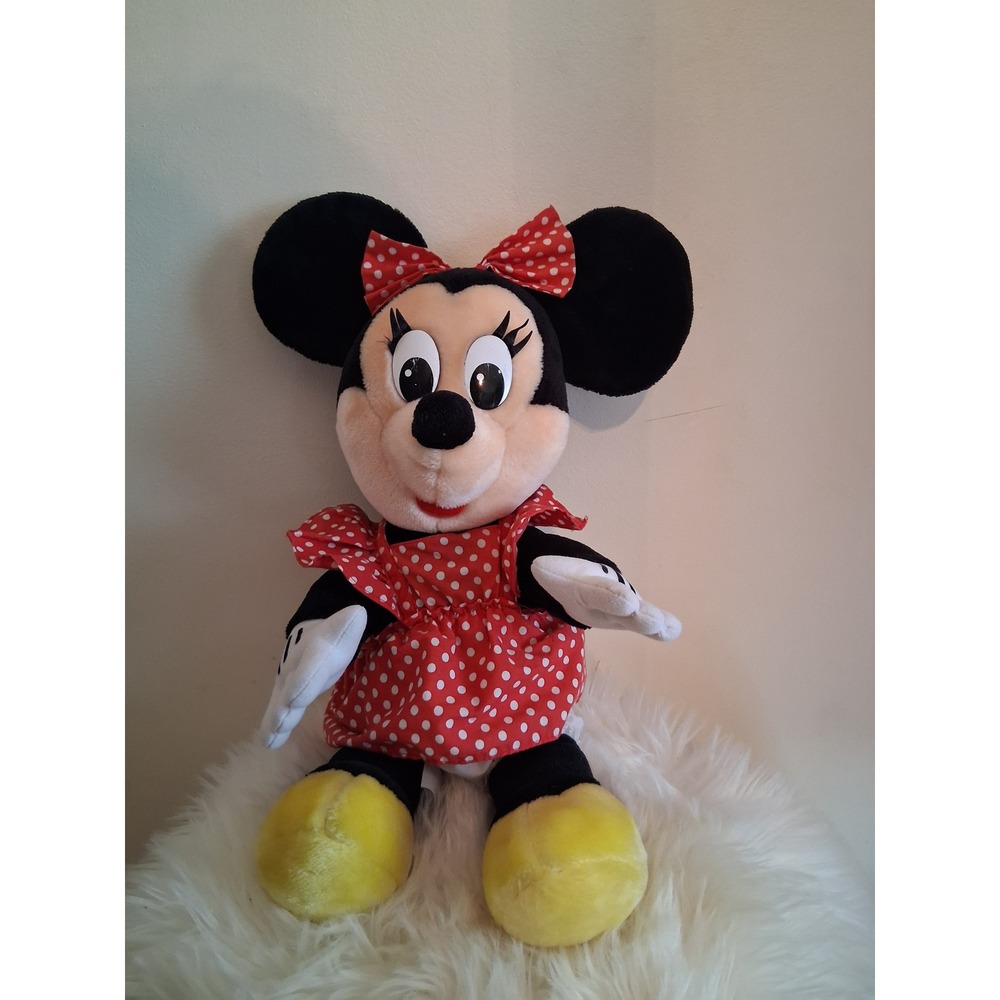 Vintage Disney Minnie Mouse Plush Red Polka Dot Dress Disneyland WDW 15 inch